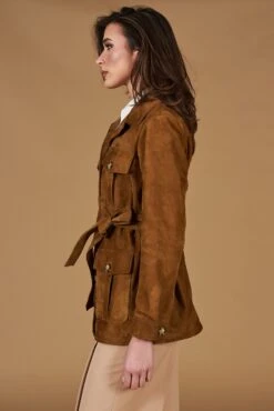 Sahara-jacke Aus Lederfarben Wildleder Mit Gürtel -D’ARIENZO Verkäufe lederjacke fur frauen sahara jacke wildleder echte leder lederfarben Kerry 7