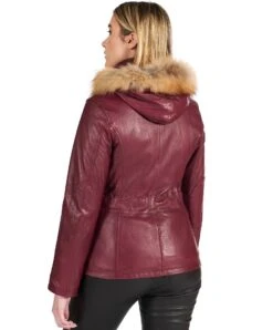 Burgunder Nappaleder Parka Kapuzen-pelz Vintage-effekt -D’ARIENZO Verkäufe lederjacke fur frauen waschb rpelz echtes leder burgunder 627 5