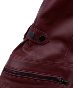 Burgunder Nappaleder Parka Kapuzen-pelz Vintage-effekt -D’ARIENZO Verkäufe lederjacke fur frauen waschb rpelz echtes leder burgunder 627 6