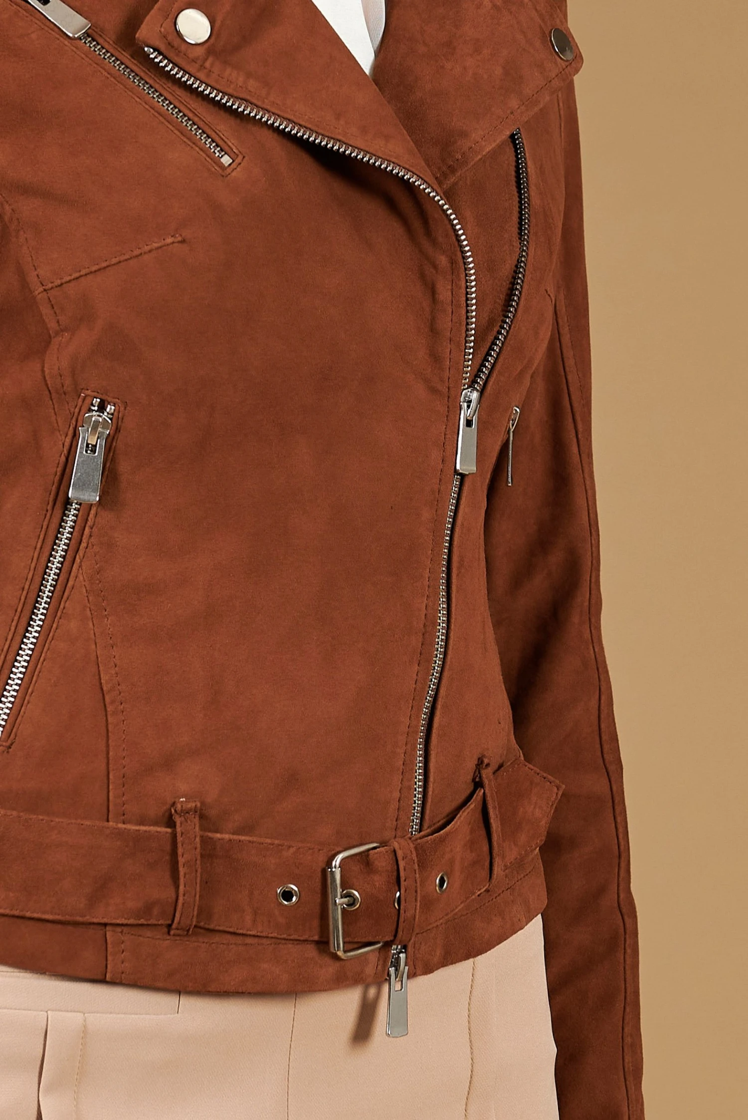 Lederfarben Bikerlederjacke Wildleder Mit Gürtel Glatte-effekt 12 Lederfarben Bikerlederjacke Wildleder Mit Gürtel Glatte-effekt – Bild 12