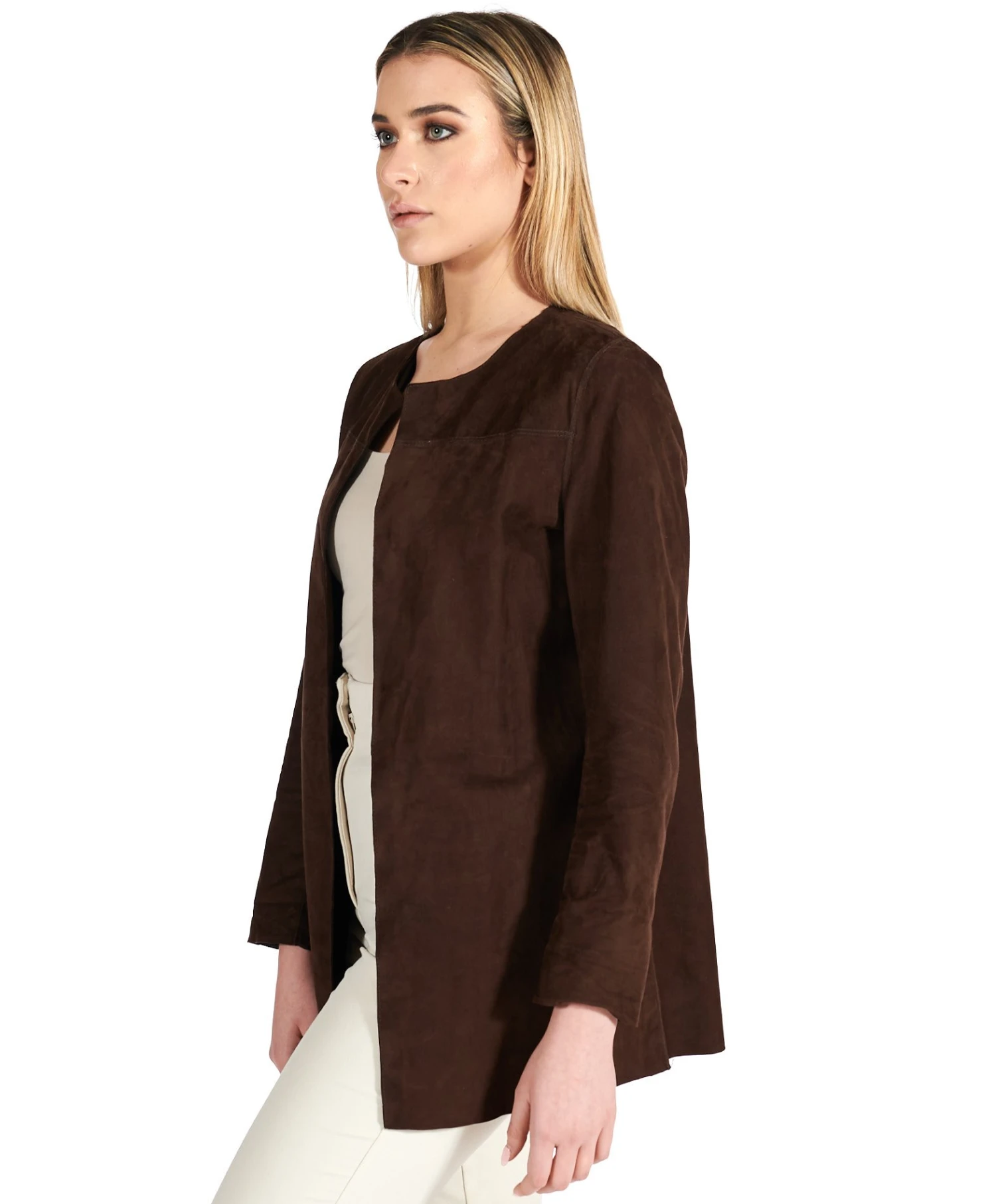 Braune Glatte Wildlederjacke Ungefüttert 3 Braune Glatte Wildlederjacke Ungefüttert – Bild 3