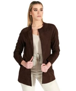 Braune Glatte Wildlederjacke Ungefüttert