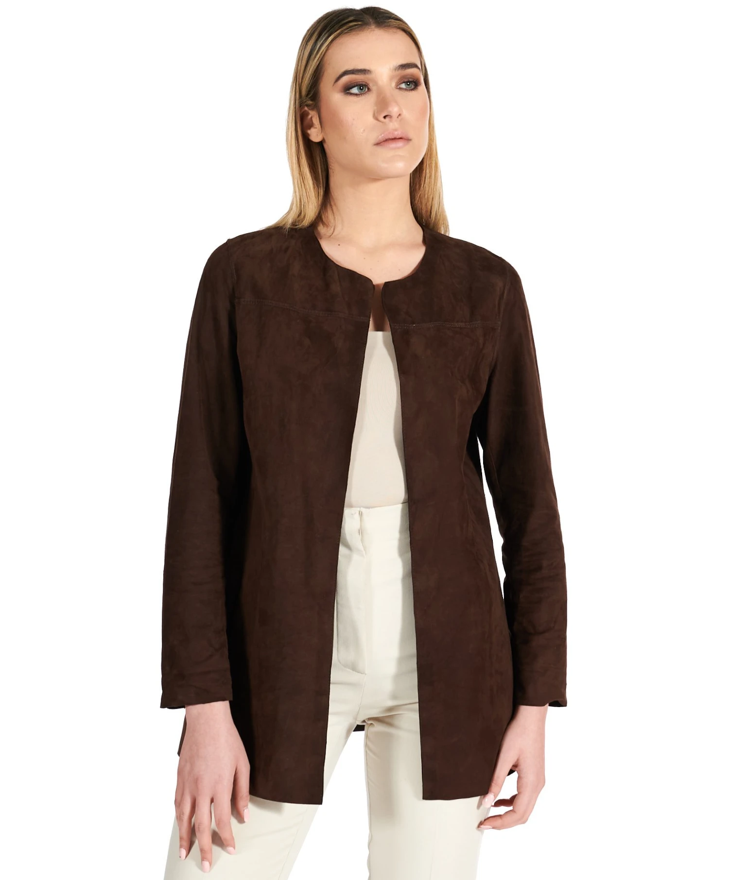 Braune Glatte Wildlederjacke Ungefüttert 5 Braune Glatte Wildlederjacke Ungefüttert – Bild 5