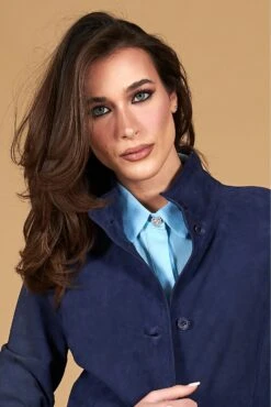 Blaue Glatte Wildledermantel Ungefüttert -D’ARIENZO Verkäufe lederjacke fur frauen wildledermantel echtes leder blaue Cora 2