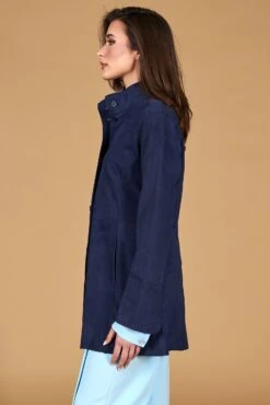 Blaue Glatte Wildledermantel Ungefüttert -D’ARIENZO Verkäufe lederjacke fur frauen wildledermantel echtes leder blaue Cora 6