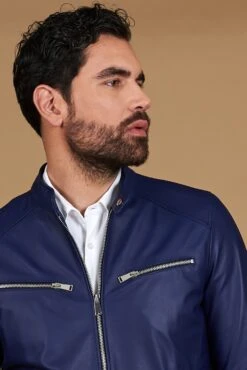 Elektrisches Blau Lederjacke Naturleder Glattes Effektleder -D’ARIENZO Verkäufe lederjacke fur herren biker motorrad echtes leder blau Hamilton 16