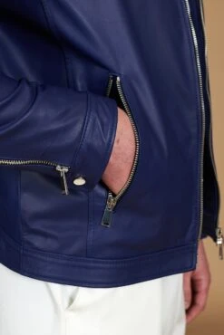 Elektrisches Blau Lederjacke Naturleder Glattes Effektleder -D’ARIENZO Verkäufe lederjacke fur herren biker motorrad echtes leder blau Hamilton 23