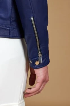 Elektrisches Blau Lederjacke Naturleder Glattes Effektleder -D’ARIENZO Verkäufe lederjacke fur herren biker motorrad echtes leder blau Hamilton 24