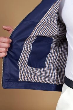 Elektrisches Blau Lederjacke Naturleder Glattes Effektleder -D’ARIENZO Verkäufe lederjacke fur herren biker motorrad echtes leder blau Hamilton 25