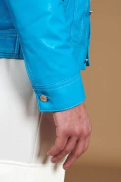 Türkisfarbene Bikerlederjacke Knöpfen Und Hemdkragen -D’ARIENZO Verkäufe lederjacke fur herren bikerjacke echte leder t rkisfarbene Akyo 11