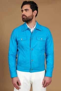 Türkisfarbene Bikerlederjacke Knöpfen Und Hemdkragen -D’ARIENZO Verkäufe lederjacke fur herren bikerjacke echte leder t rkisfarbene Akyo 7