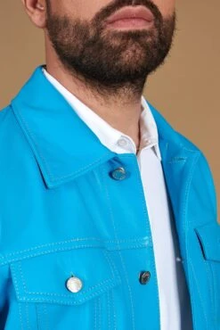 Türkisfarbene Bikerlederjacke Knöpfen Und Hemdkragen -D’ARIENZO Verkäufe lederjacke fur herren bikerjacke echte leder t rkisfarbene Akyo 9