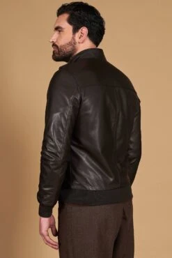 Bomber Dunkelbraune Lederjacke Glatter Effekt -D’ARIENZO Verkäufe lederjacke fur herren bomber echtes leder dunkelbraube 106 5