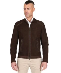 Dunkelbraune Perforierte Lederjacke Koreanischem Kragen -D’ARIENZO Verkäufe lederjacke fur herren gelaserte Lederjacke echtes leder dunkelbraune Ted 2