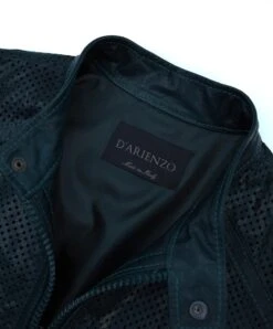 Grüne Gelaserte Perforierte Lederjacke Koreanischem Kragen -D’ARIENZO Verkäufe lederjacke fur herren gelaserte Lederjacke echtes leder grune Ted 5