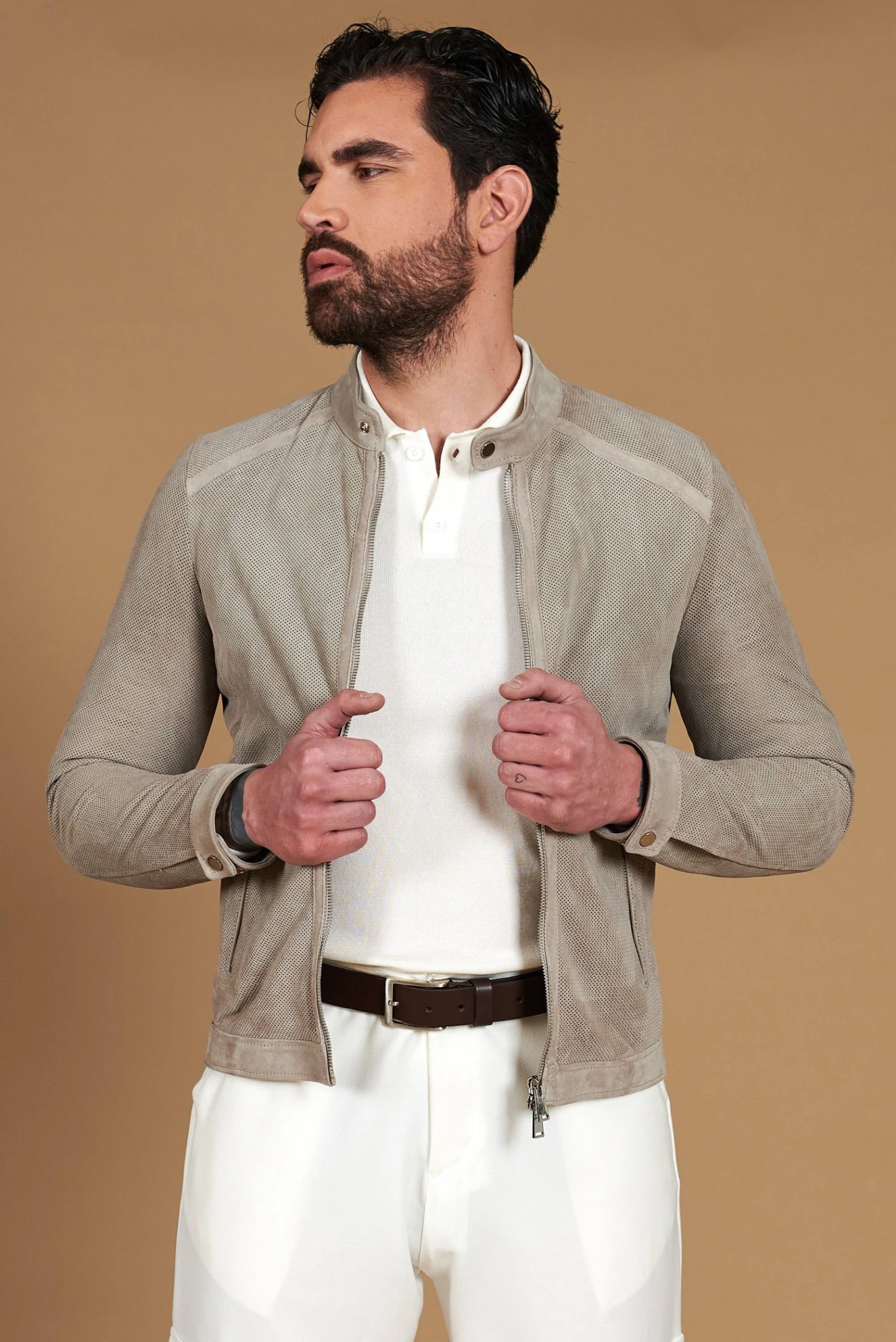 Graue Perforiertes Wildlederjacke Glatte-effekt 5 Graue Perforiertes Wildlederjacke Glatte-effekt – Bild 5