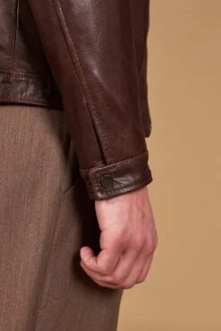 Dunkelbraune Vintage Biker Lederjacke Koreanisches Kragen -D’ARIENZO Verkäufe lederjacke fur herren vintage motorrad jacke echtes leder braune Ted 10