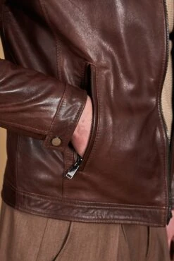 Dunkelbraune Vintage Biker Lederjacke Koreanisches Kragen -D’ARIENZO Verkäufe lederjacke fur herren vintage motorrad jacke echtes leder braune Ted 12