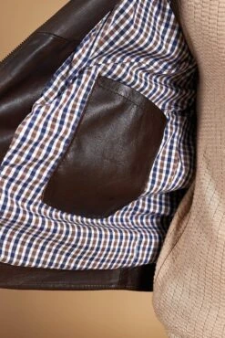 Dunkelbraune Vintage Biker Lederjacke Koreanisches Kragen -D’ARIENZO Verkäufe lederjacke fur herren vintage motorrad jacke echtes leder braune Ted 13