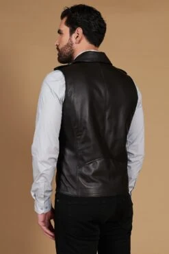 Schwarze ärmellose Weste Aus Glattem Nappaleder -D’ARIENZO Verkäufe lederjacke fur herren weste biker echtes leder schwarz Ermal 7