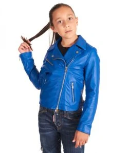 Chiodo Baby Blaue Bikerlederjacke Für Kinder Unisex -D’ARIENZO Verkäufe lederjacke fur kinder biker echtes leder blaue Chiodo baby 2