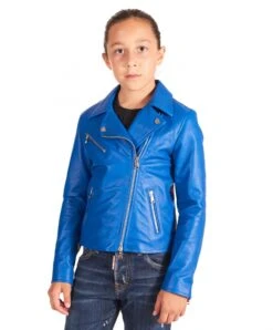 Chiodo Baby Blaue Bikerlederjacke Für Kinder Unisex