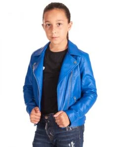 Chiodo Baby Blaue Bikerlederjacke Für Kinder Unisex -D’ARIENZO Verkäufe lederjacke fur kinder biker echtes leder blaue Chiodo baby 3