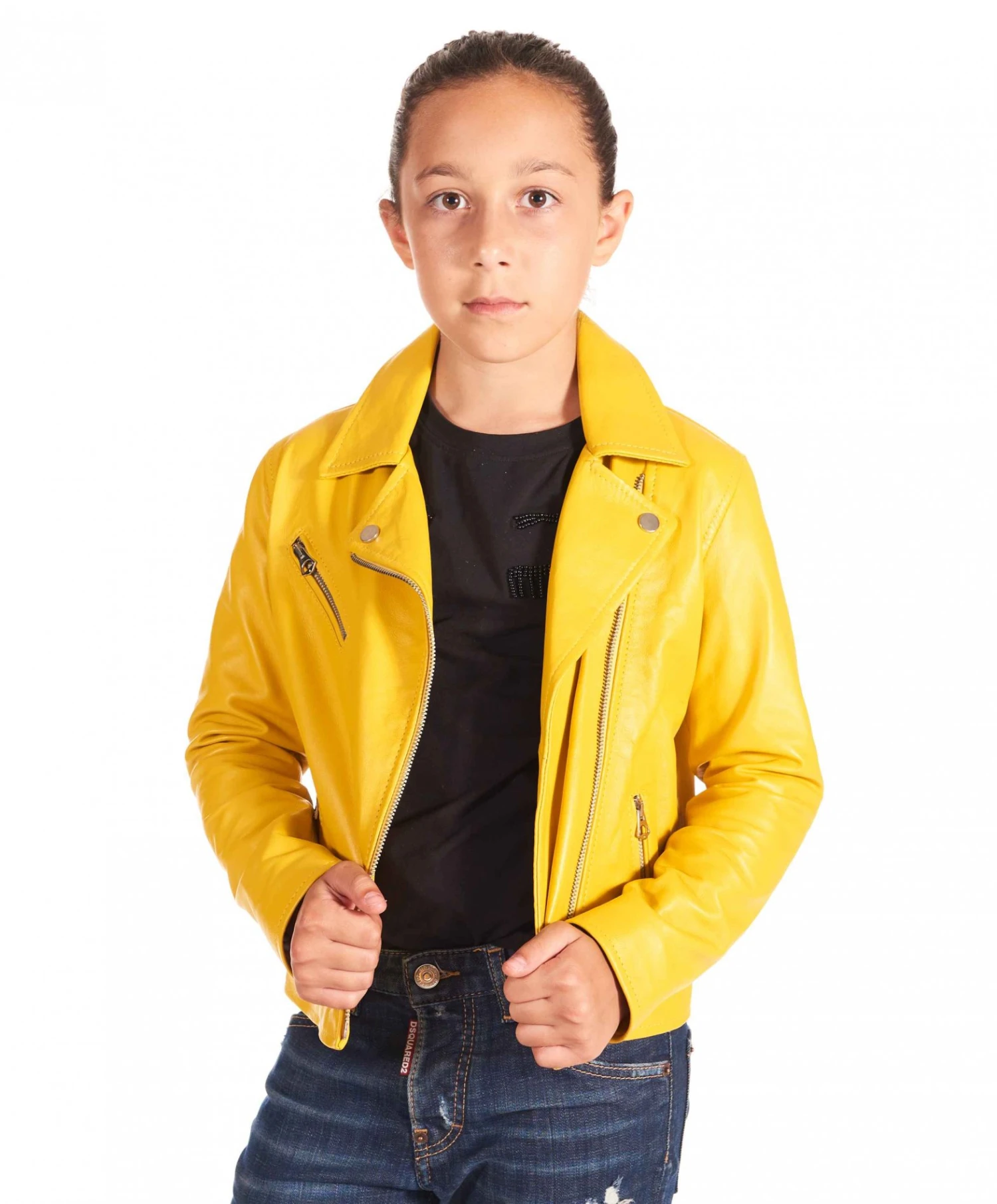 Chiodo Baby Gelbe Bikerlederjacke Für Kinder Unisex 3 Chiodo Baby Gelbe Bikerlederjacke Für Kinder Unisex – Bild 3