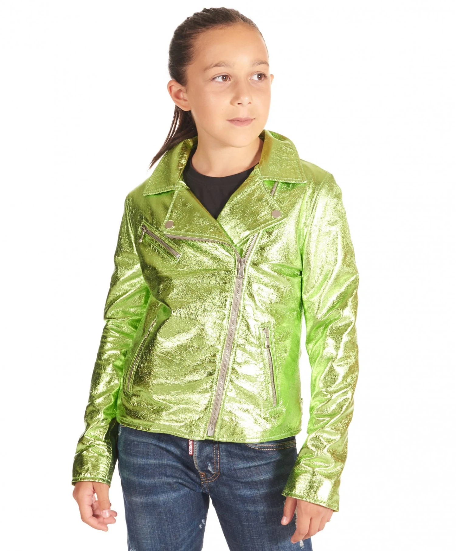 Grüne Chiodo Baby Bikerlederjacke Für Kinder Unisex 1 Grüne Chiodo Baby Bikerlederjacke Für Kinder Unisex