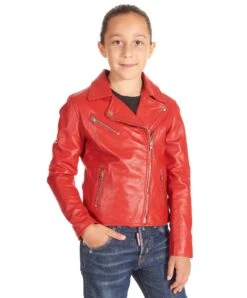 Chiodo Baby Rote Bikerlederjacke Für Kinder Unisex