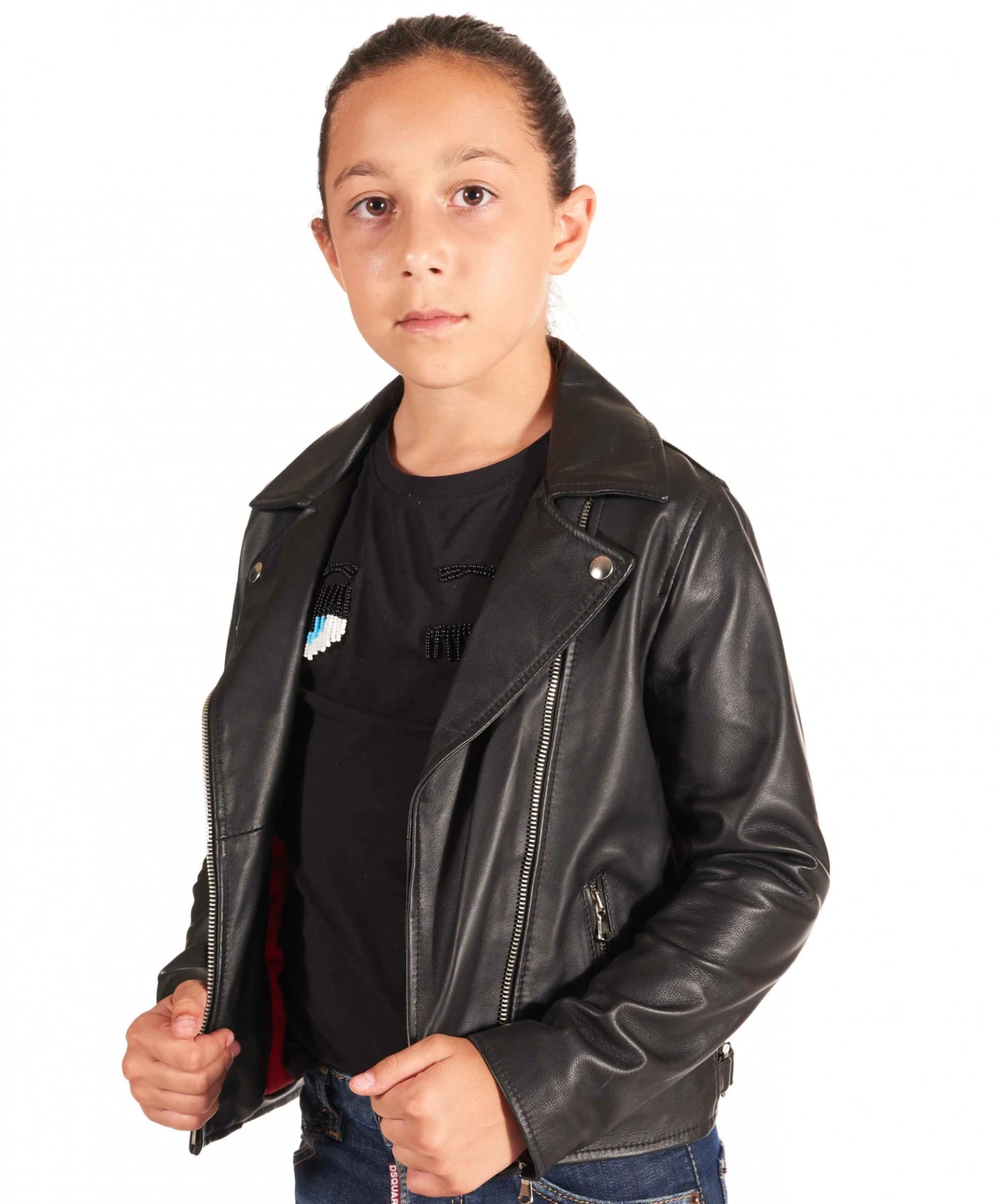 Schwarze Bikerlederjacke Für Kinder Unisex 3 Schwarze Bikerlederjacke Für Kinder Unisex – Bild 3