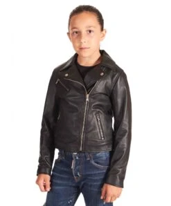 Schwarze Bikerlederjacke Für Kinder Unisex