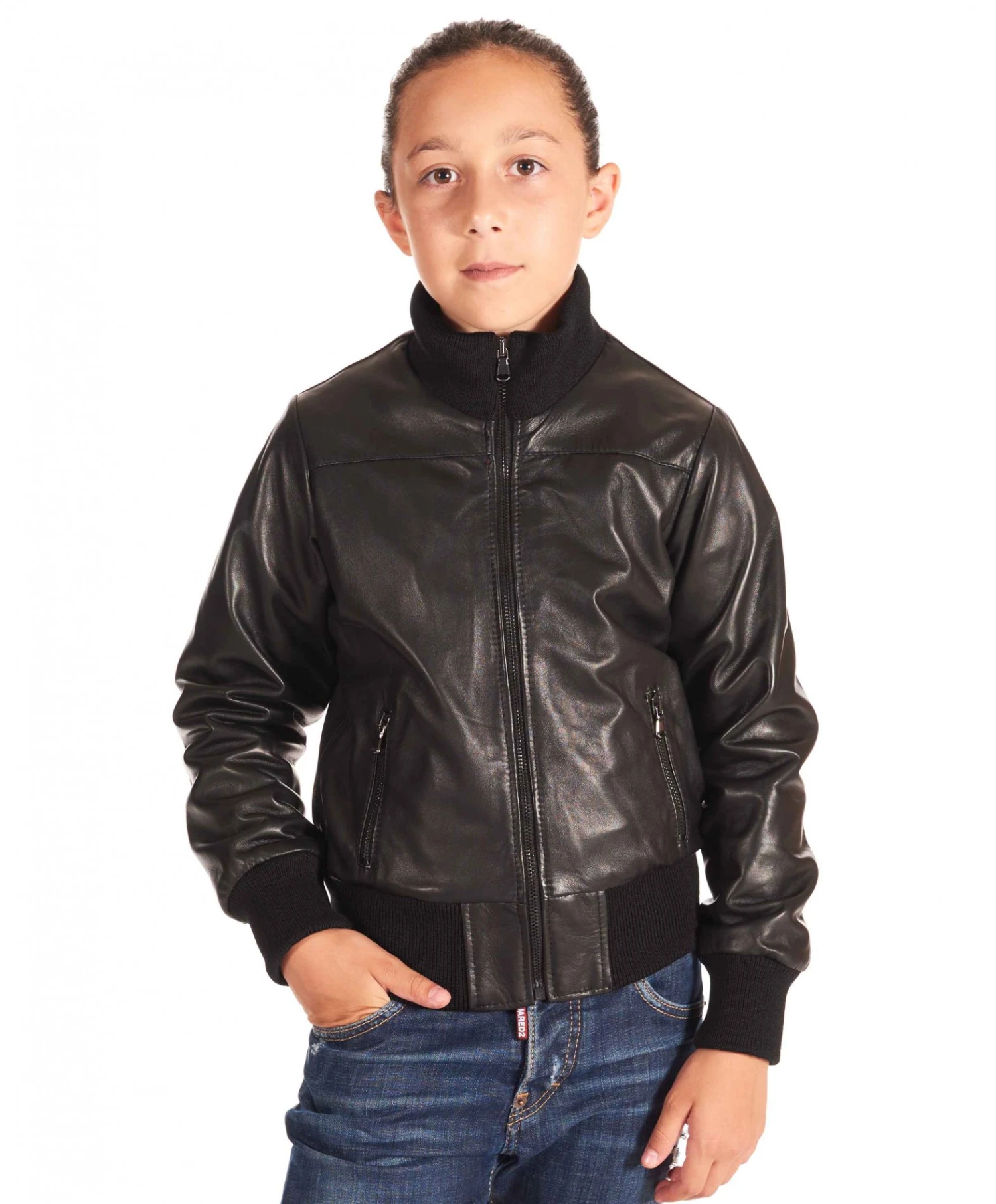 Schwarze Leder-bomberjacke Für Kinder Unisex 1 Schwarze Leder-bomberjacke Für Kinder Unisex