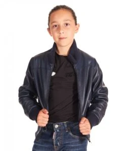 Blaue-Bomberjacke Für Kinder Aus Nappaleder Unisex -D’ARIENZO Verkäufe lederjacke fur kinder echtes leder blaue Bomber baby 2