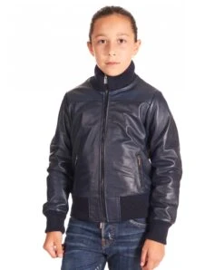 Blaue-Bomberjacke Für Kinder Aus Nappaleder Unisex