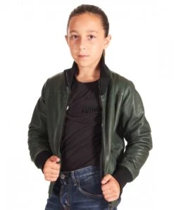 Grüne Leder-Bomberjacke Für Kinder Aus Naturleder Unisex -D’ARIENZO Verkäufe lederjacke fur kinder echtes leder grune Bomber baby 2