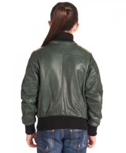 Grüne Leder-Bomberjacke Für Kinder Aus Naturleder Unisex -D’ARIENZO Verkäufe lederjacke fur kinder echtes leder grune Bomber baby 4