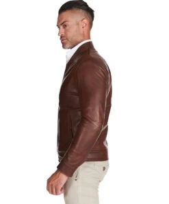 Braune Vintage Lederjacke Taschen Mit Magnet -D’ARIENZO Verkäufe lederjacke fur manner biker echtes leder braune Marlon 3