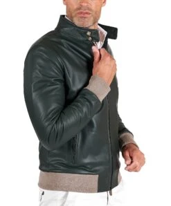 Bomber Grüne Naturleder Jacke Koreanische Kragen Mit Knöpfen 14 Bomber Grüne Naturleder Jacke Koreanische Kragen Mit Knöpfen -D’ARIENZO Verkäufe lederjacke fur manner bomberjacke echtes leder grune farbe Andrea 3