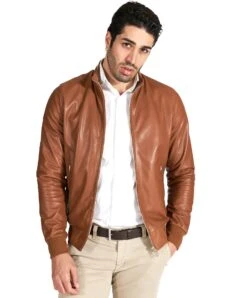 Bomber Lederfarben Lederjacke Koreanische Kragen