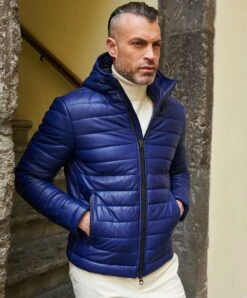 D’ARIENZO Verkäufe -D’ARIENZO Verkäufe lederjacke fur manner daunenjacke echtes leder blaue Teo 1