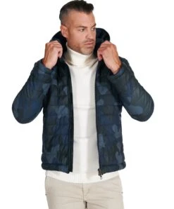 Militarblaue Daunenjacke Aus Leder Mit Kapuze -D’ARIENZO Verkäufe lederjacke fur manner daunenjacke echtes leder militarblaue Teo 3