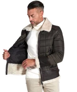 Grün Steppjacke Aus Stoff Und Braunes Schaffell -D’ARIENZO Verkäufe lederjacke fur manner grune daunenjacke braunes shaffell Andrew 2