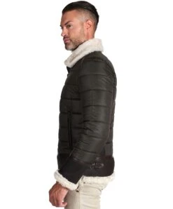 Grün Steppjacke Aus Stoff Und Braunes Schaffell -D’ARIENZO Verkäufe lederjacke fur manner grune daunenjacke braunes shaffell Andrew 3