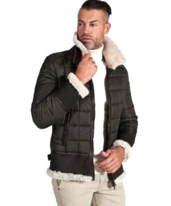 Grün Steppjacke Aus Stoff Und Braunes Schaffell -D’ARIENZO Verkäufe lederjacke fur manner grune daunenjacke braunes shaffell Andrew 5