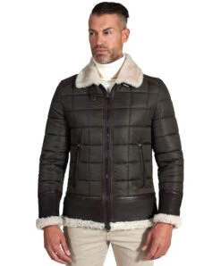 Grün Steppjacke Aus Stoff Und Braunes Schaffell -D’ARIENZO Verkäufe lederjacke fur manner grune daunenjacke braunes shaffell Andrew 6