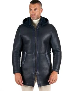 Mantel Aus Blaue Schaffell Mit Abnehmbarer Kapuze 21 Mantel Aus Blaue Schaffell Mit Abnehmbarer Kapuze -D’ARIENZO Verkäufe lederjacke fur manner mantel mutton echtes leder blaue Liam 9