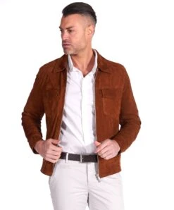 Cognac Wildlederjacke Herren Mit Reißverschluss