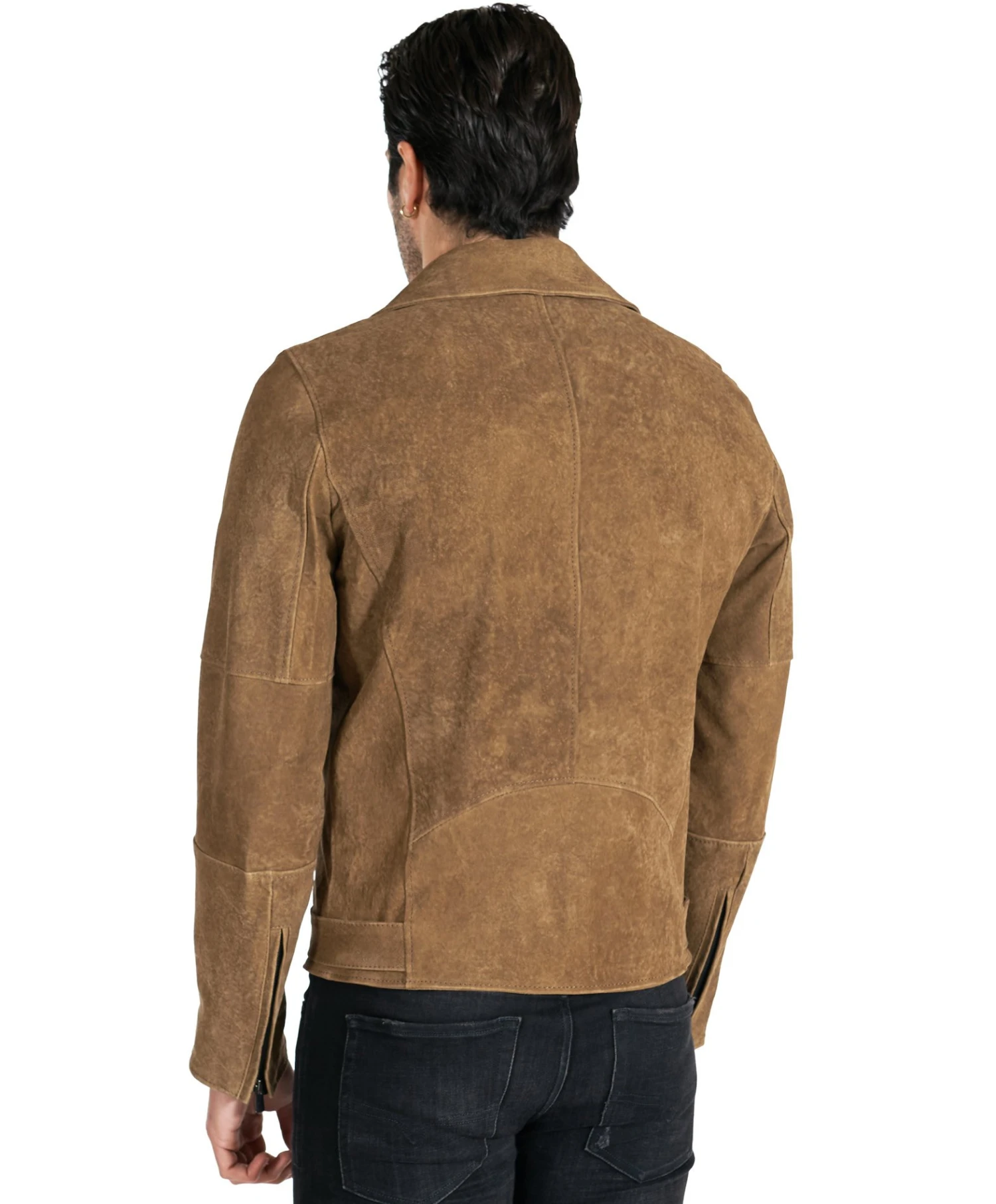 Taupe Farbe Bikerlederjacke Nubuck Antik-Effekt Mit Gürtel 4 Taupe Farbe Bikerlederjacke Nubuck Antik-Effekt Mit Gürtel – Bild 4