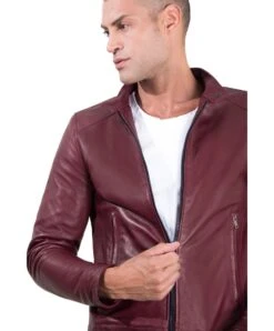 Burgunder Lederjacke Bikerjacke Vintage-Effekt -D’ARIENZO Verkäufe lederjacke herren bikerlederjacke vinatge echtes leder burgunder Ted 2